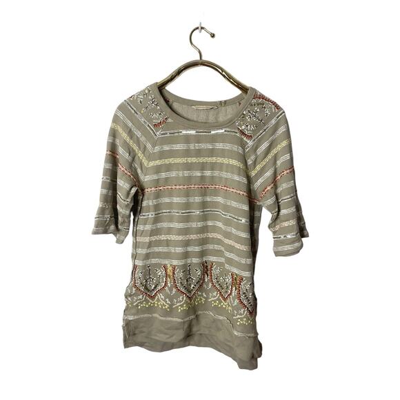 Soft Surroundings womens size XS gray striped beaded sweater - Picture 1 of 3